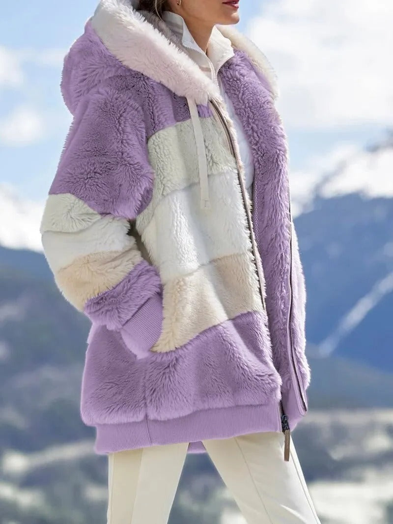 Contrasting Lamb Wool Padded Coat - alternate angle