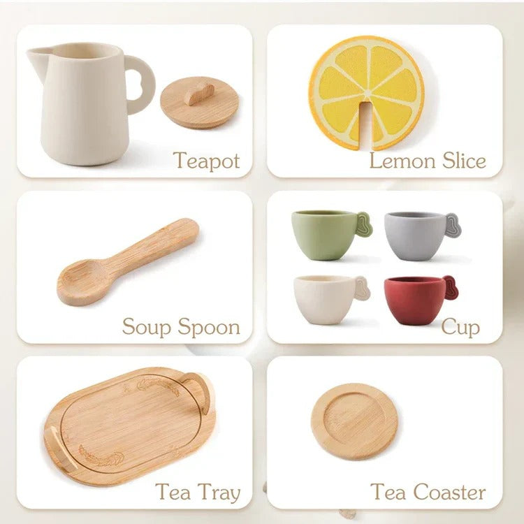 Children's Pretend Afternoon Tea Set With Tray - in use