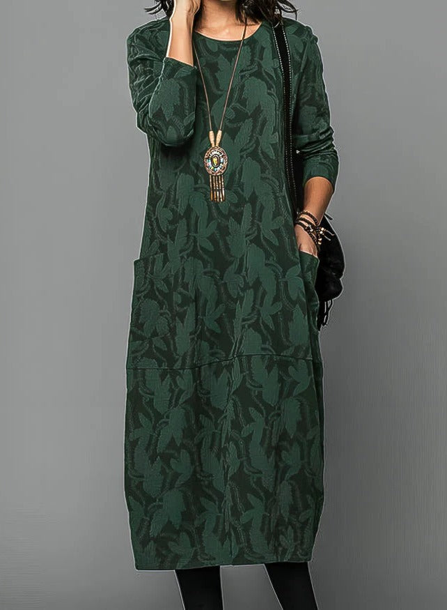 Robe d'hiver décontractée pour femme avec encolure ronde et tissu chaud