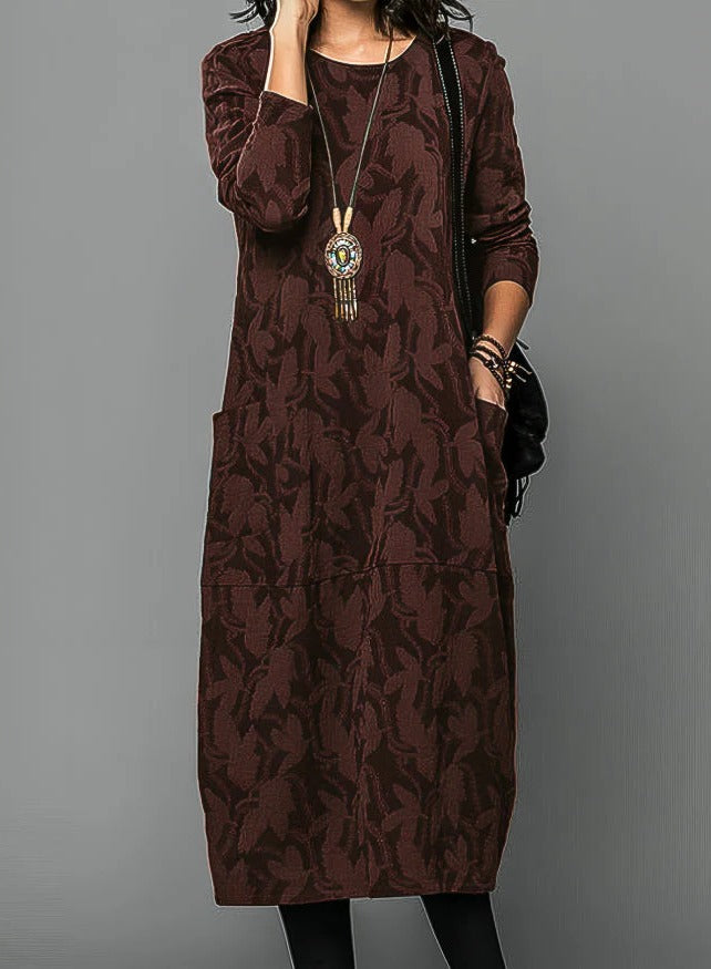 Casual Winter Dress For Women With Round Neckline and Warm Fabric - alternate angle