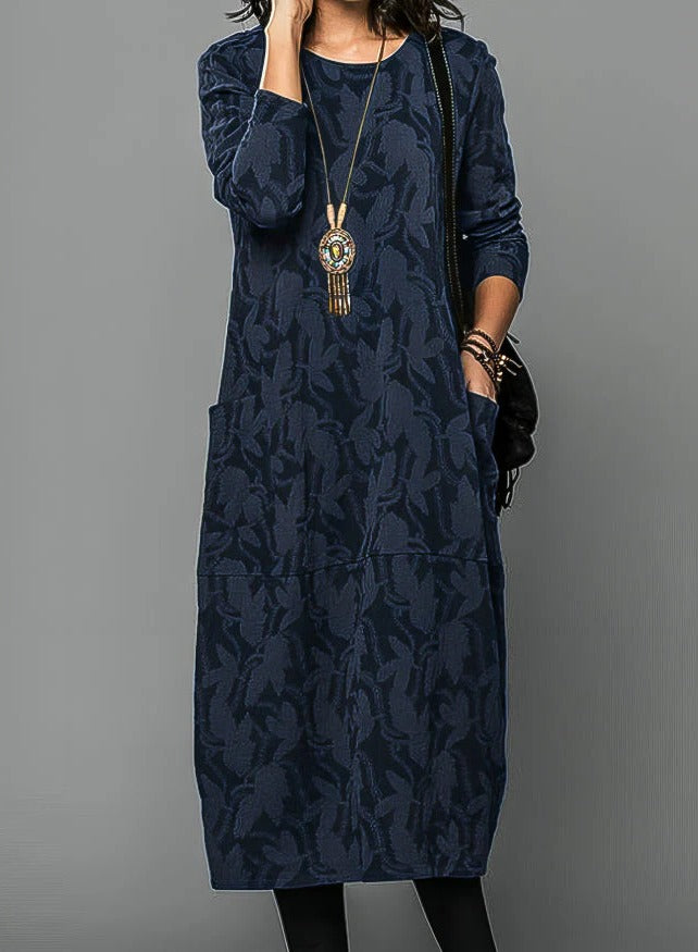 Casual Winter Dress For Women With Round Neckline and Warm Fabric - detail