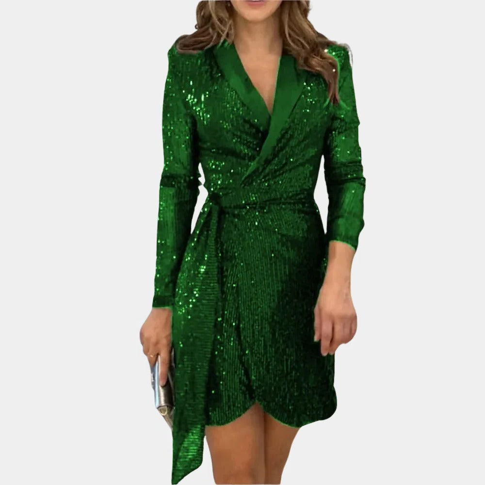 Elegant Ladies Blazer Dress With Belt - alternate angle