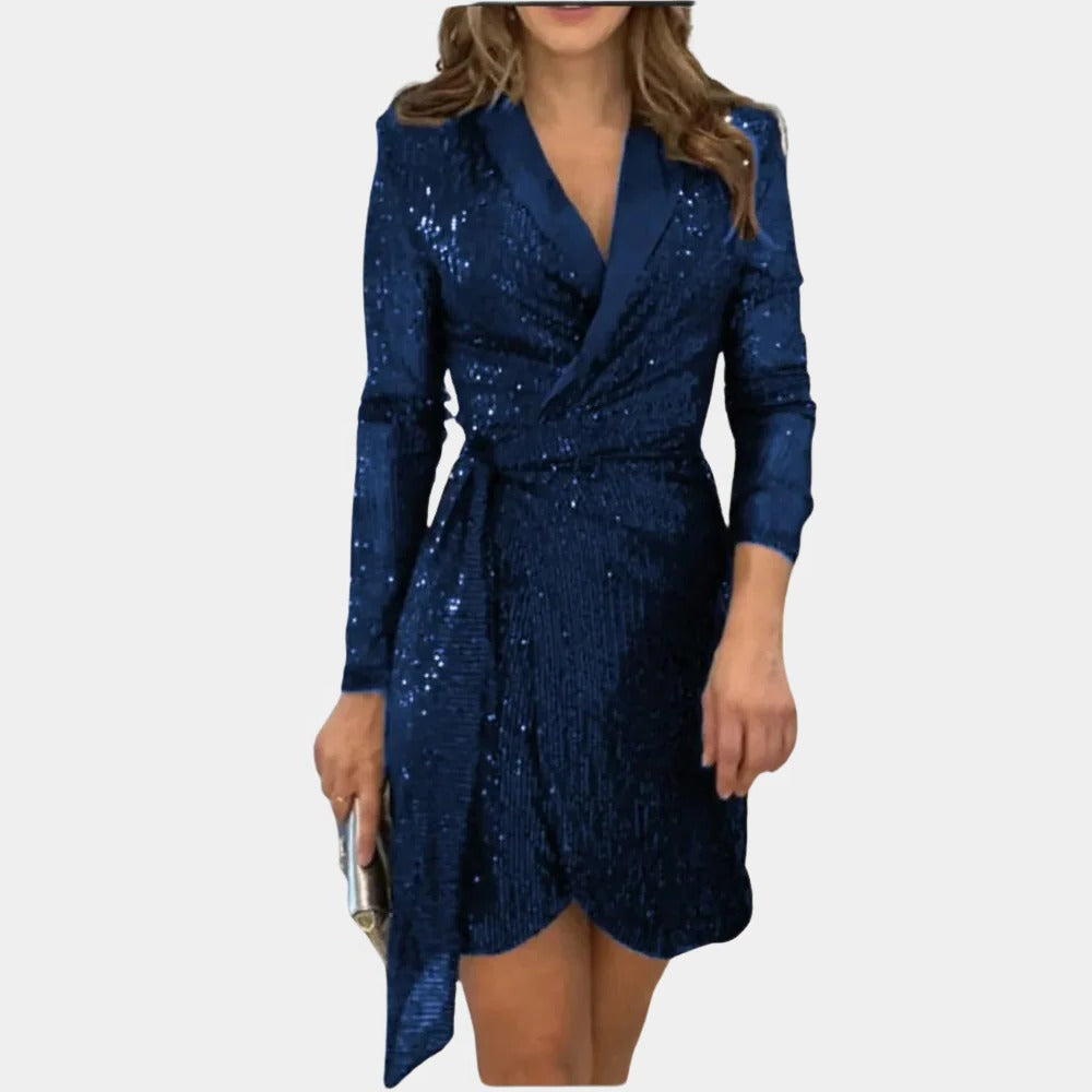 Elegant Ladies Blazer Dress With Belt - detail