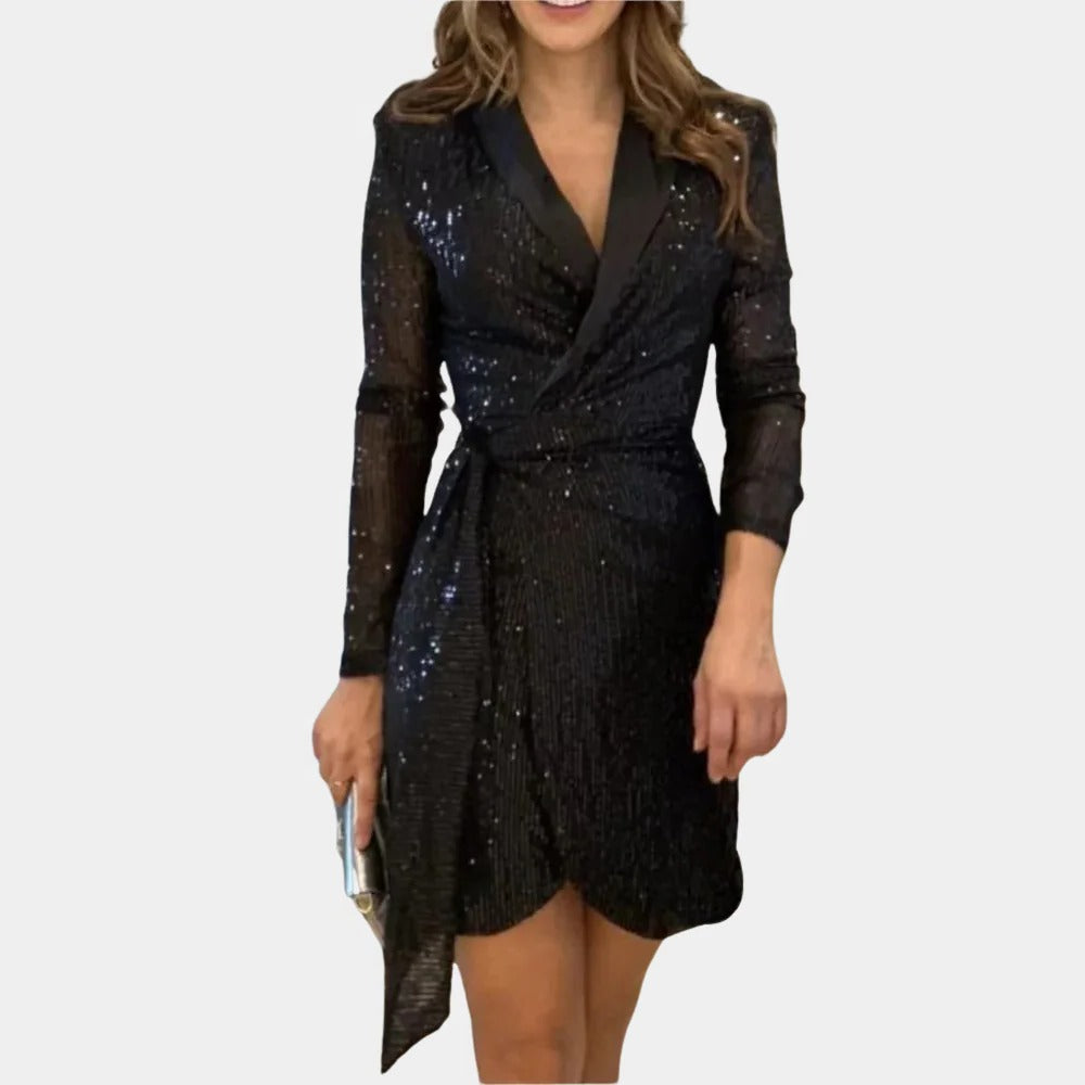 Elegant Ladies Blazer Dress With Belt - in use