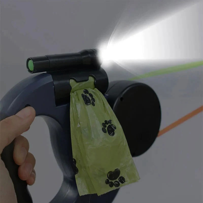 Dual Dog Leash with Flashlight & Waste Bag - detail
