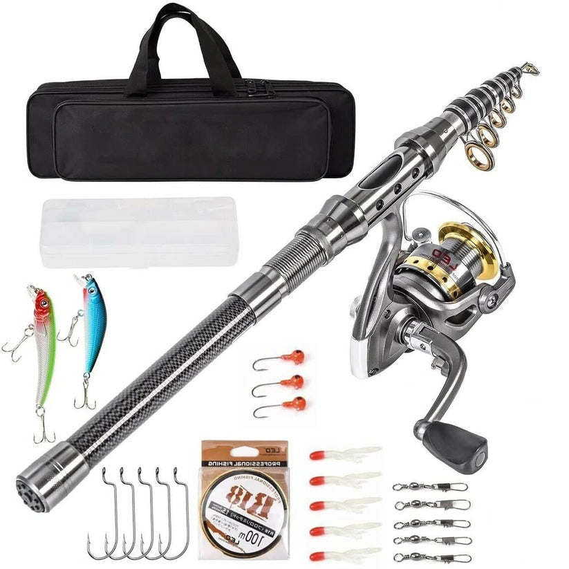Carbon Fiber Telescopic Fishing Rod Pole Reel Combo Sea Saltwater Freshwater - in use