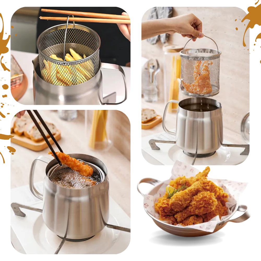 2-in-1 Stainless Steel Deep Frying Pot - in use