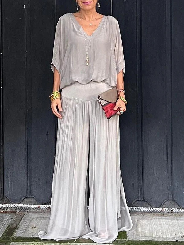 Elegant two-piece wide-leg chiffon pants - alternate angle
