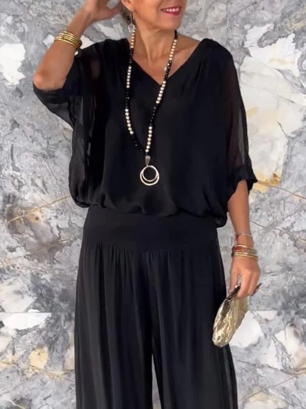 Elegant two-piece wide-leg chiffon pants - detail
