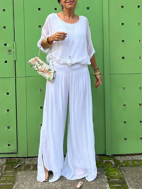 Elegant two-piece wide-leg chiffon pants - in use