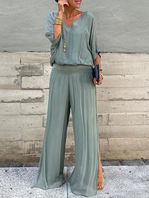 Elegant two-piece wide-leg chiffon pants - detail