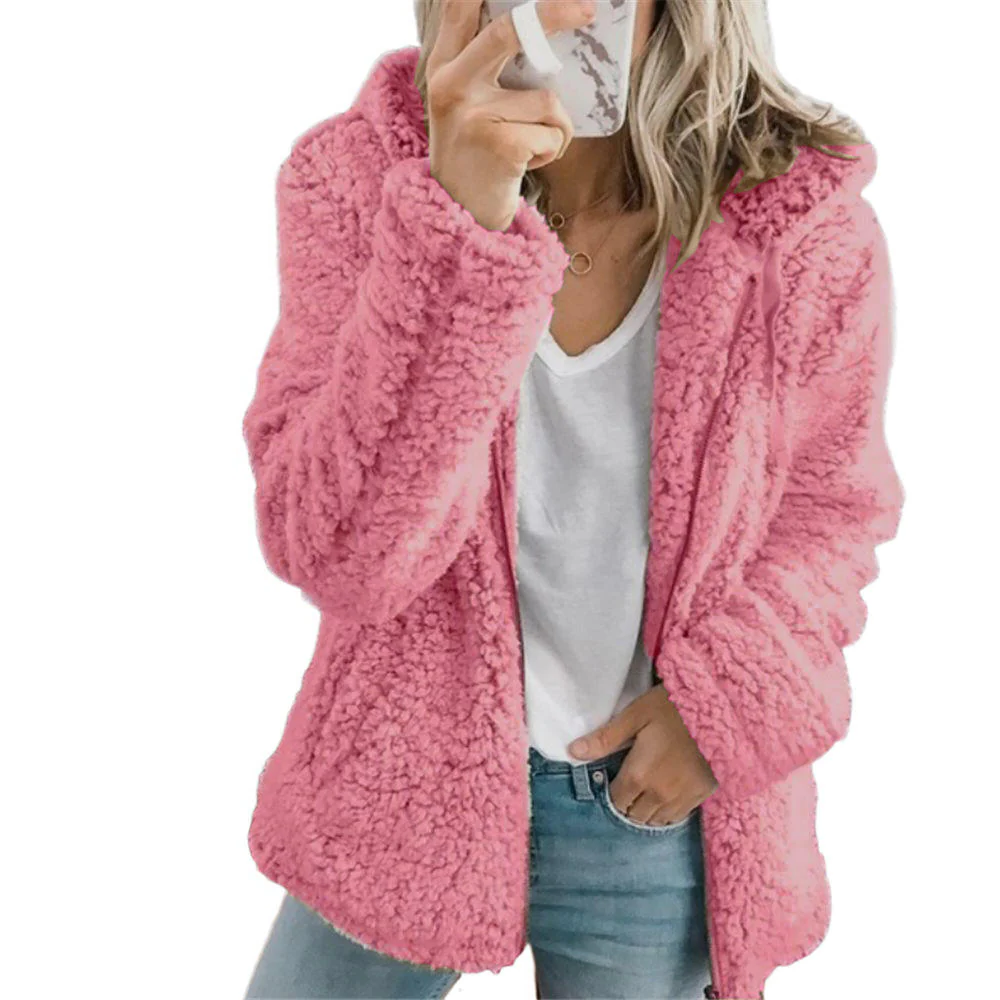 Manteau élégant en fausse fourrure d'ours Teddy : Manteau en polaire douce avec poches et fermeture éclair