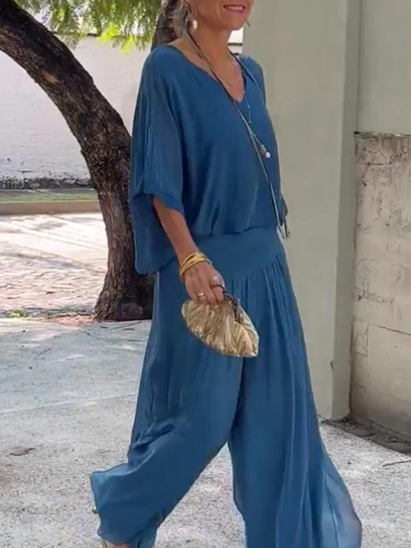 Elegant two-piece wide-leg chiffon pants - alternate angle