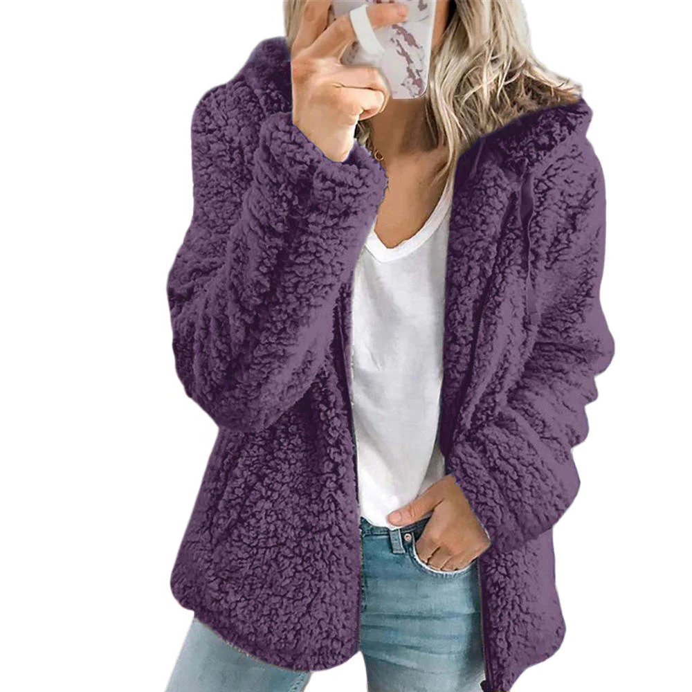 Elegant Bear Teddy Fur Coat: Soft Fleece Coat with Pockets and Zipper - alternate angle