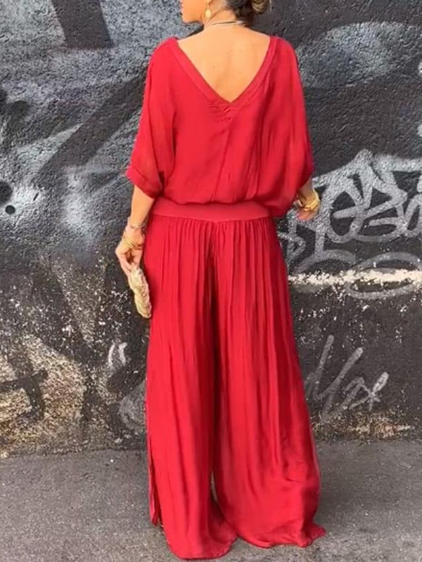 Elegant two-piece wide-leg chiffon pants - detail