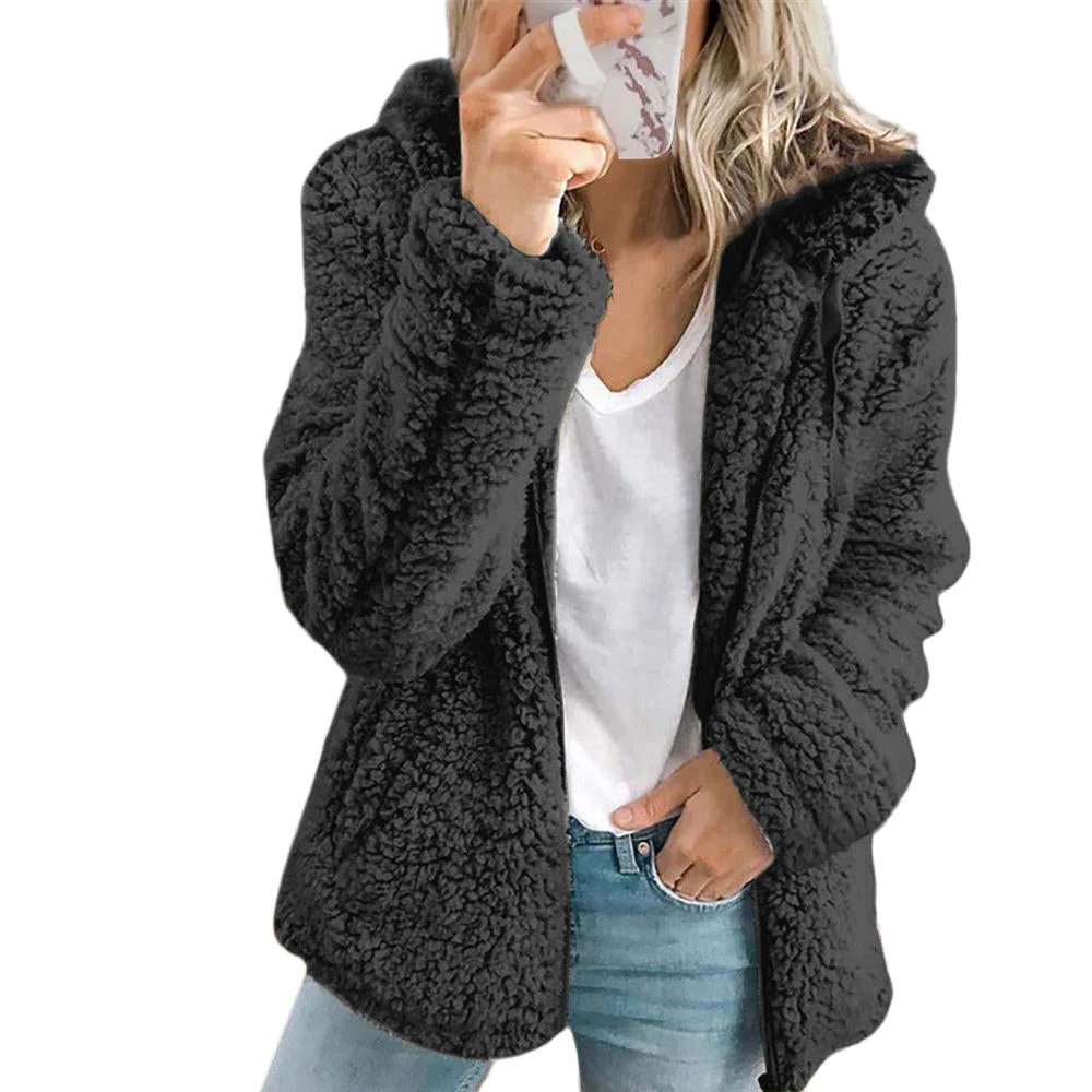 Elegant Bear Teddy Fur Coat: Soft Fleece Coat with Pockets and Zipper - in use