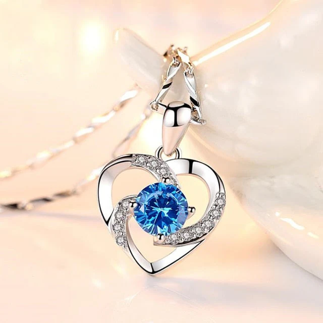 Crystal Heart Necklace - 925 Sterling Silver Pendant CZ Crystal - detail