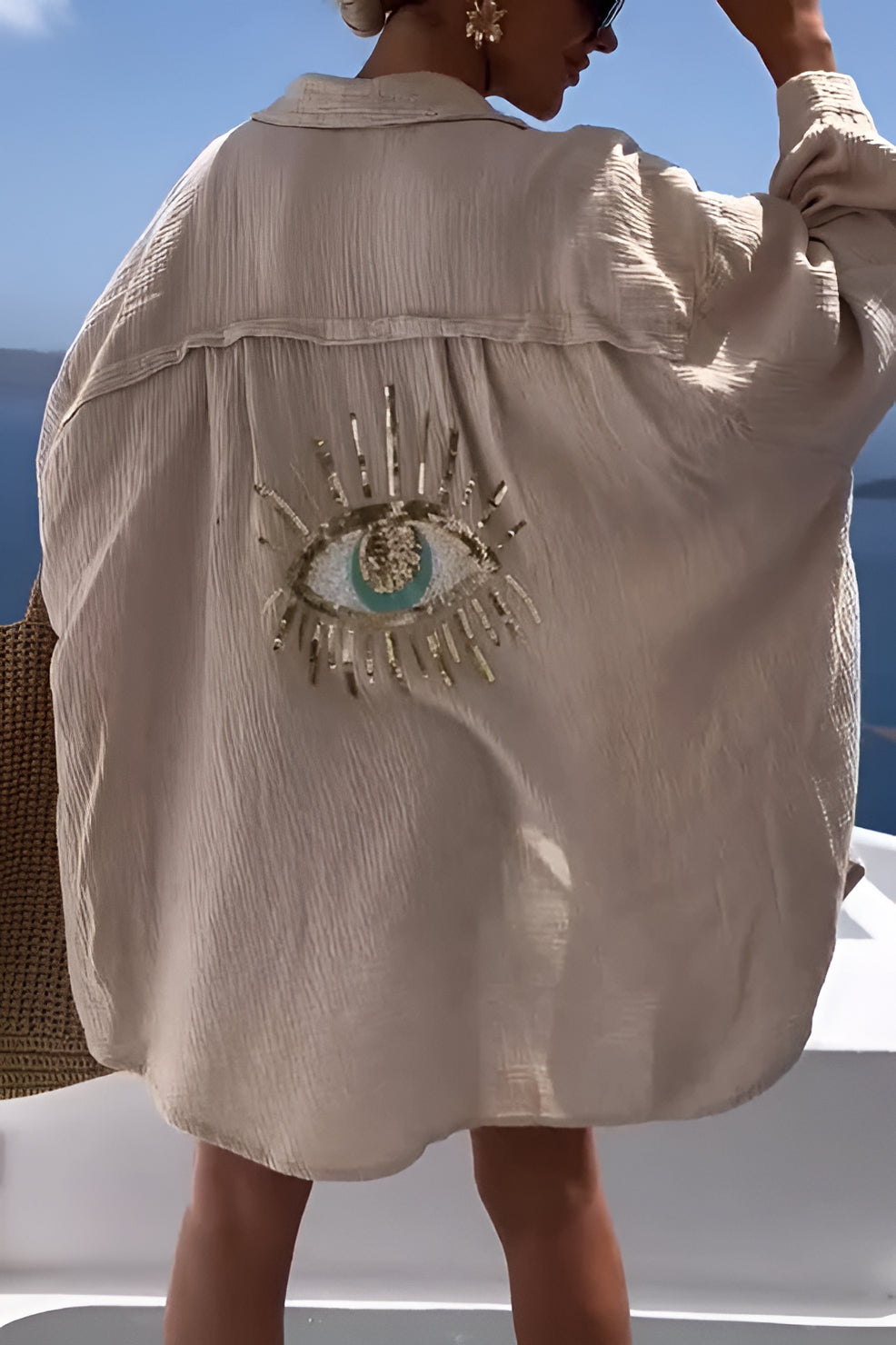 Evil Eye Shirt + Sequin Bead - detail