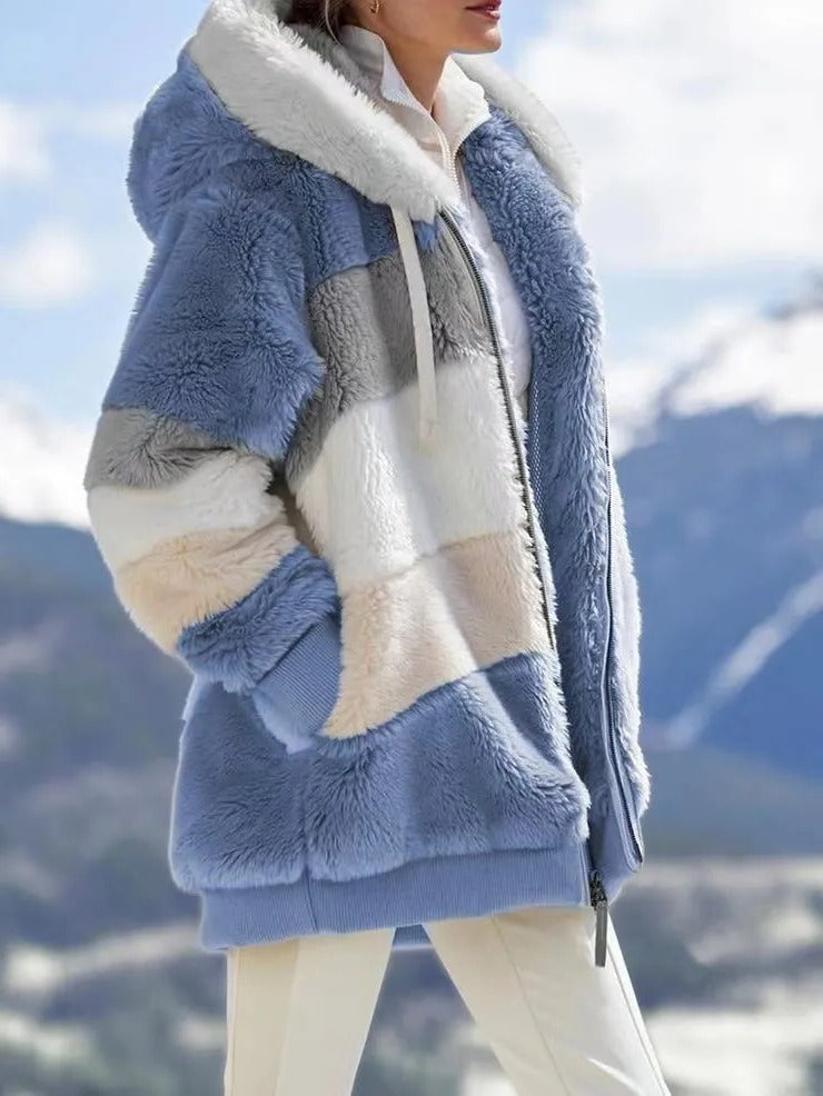 Contrasting Lamb Wool Padded Coat - alternate angle