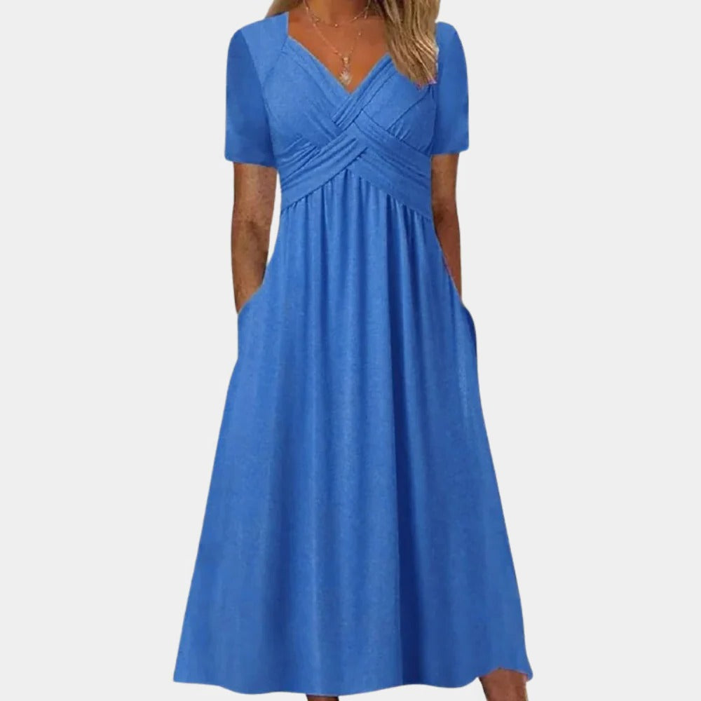 Elegant Ladies Summer Dress With V-neck - alternate angle