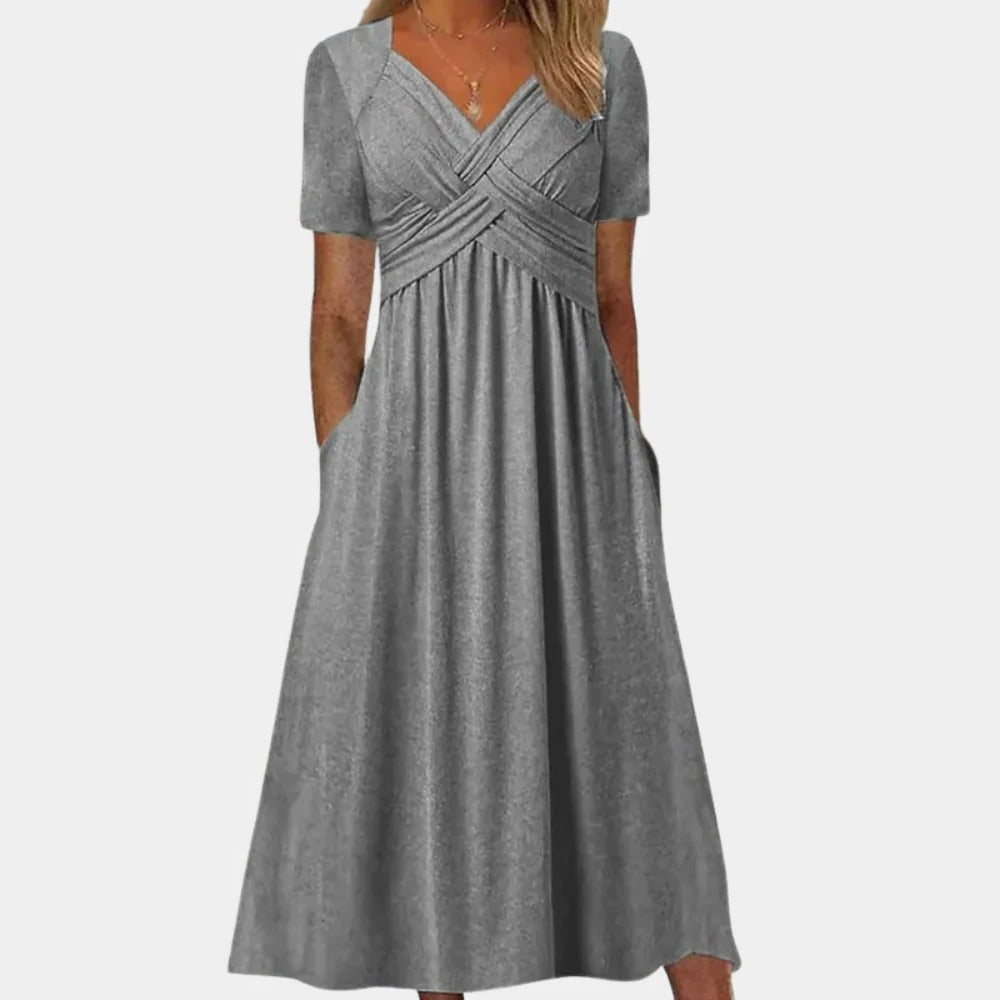 Elegant Ladies Summer Dress With V-neck - detail