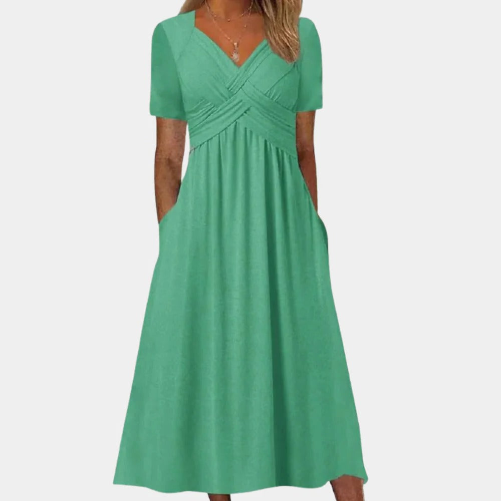 Elegant Ladies Summer Dress With V-neck - in use