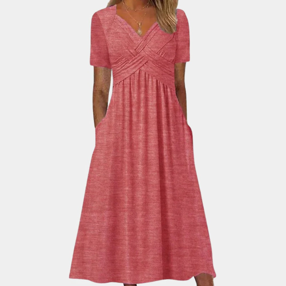 Elegant Ladies Summer Dress With V-neck - detail