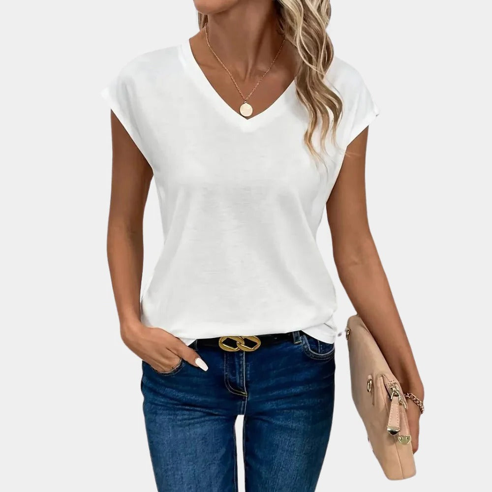 Casual Women's V-neck T-shirt - in use