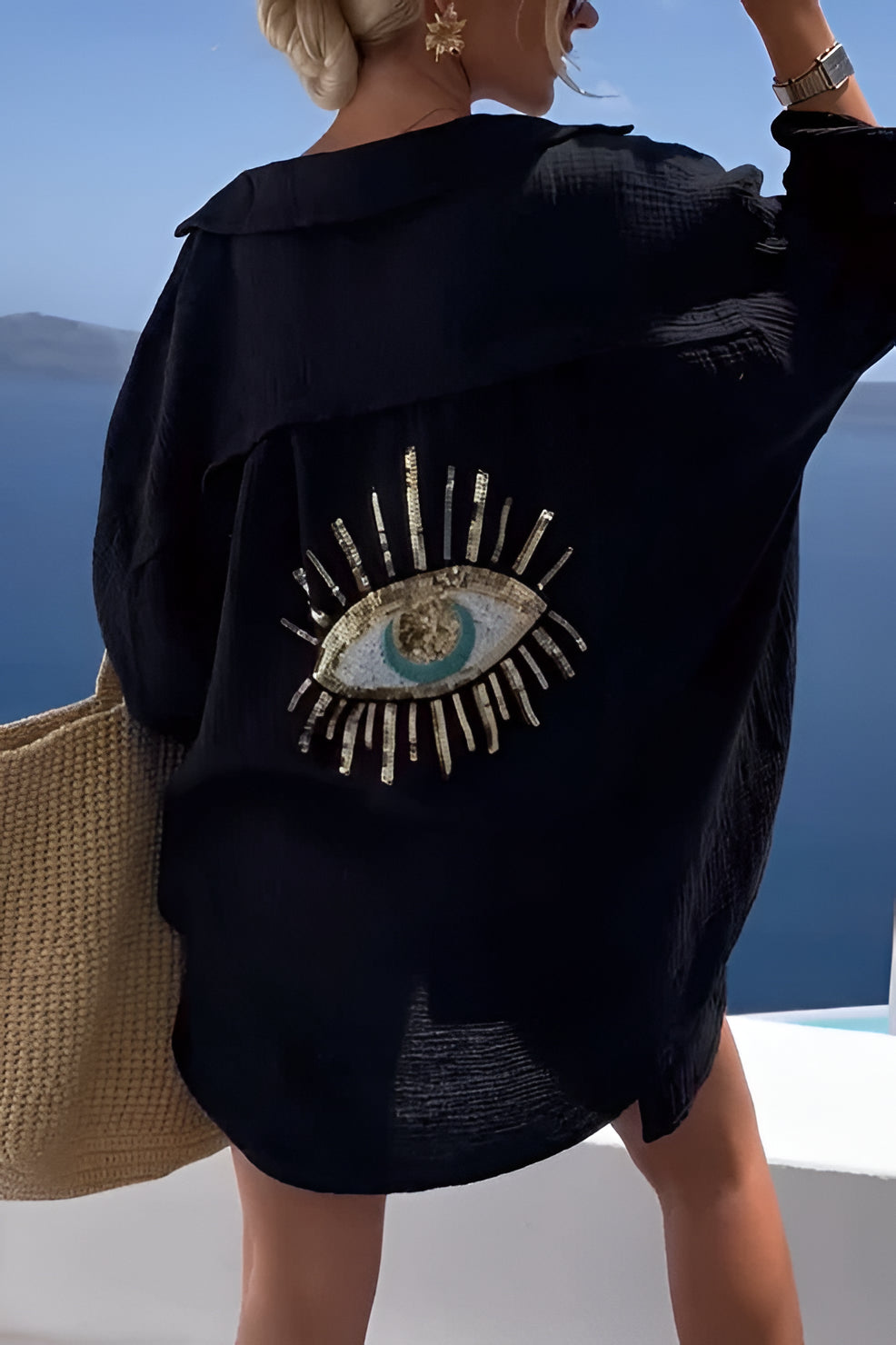 Evil Eye Shirt + Sequin Bead - alternate angle