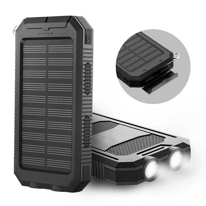 Portable Solar Power Bank with Dual USB Ports & LED Flashlight