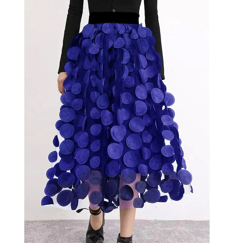 Chic Skirt Made Of Polka Dot and Tulle Patchwork - detail