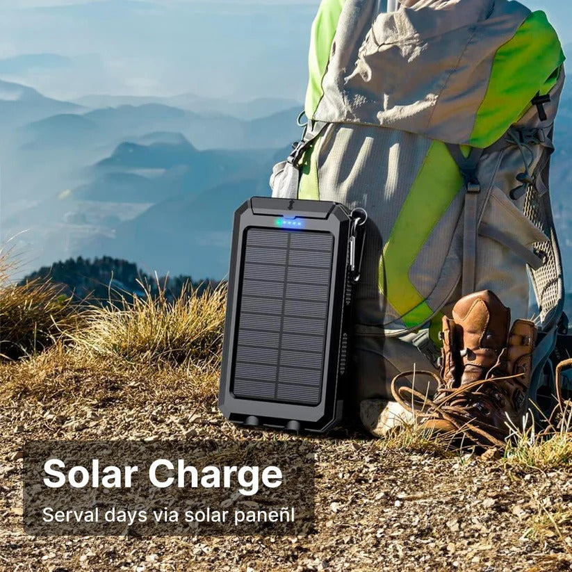 Portable Solar Power Bank with Dual USB Ports & LED Flashlight