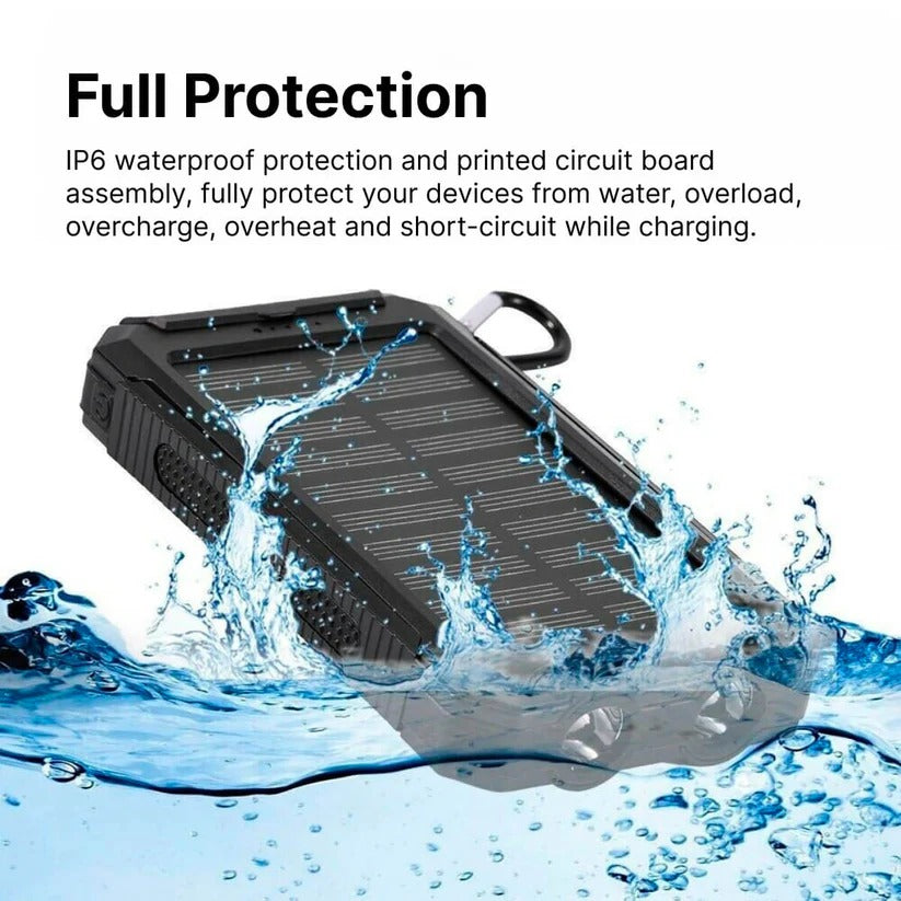 Portable Solar Power Bank with Dual USB Ports & LED Flashlight
