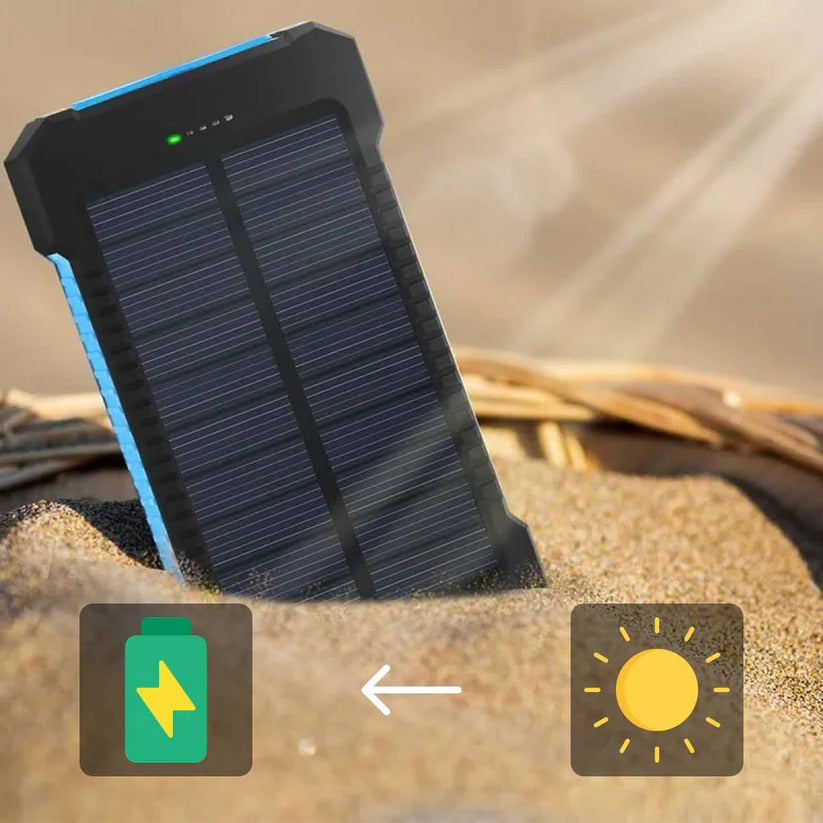 Portable Solar Power Bank with Dual USB Ports & LED Flashlight