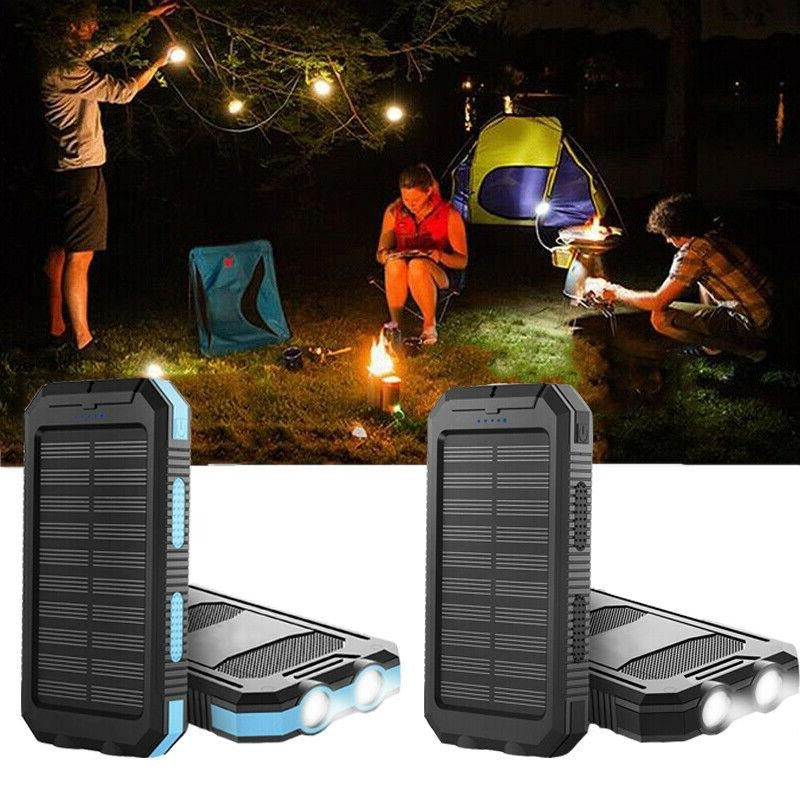 Portable Solar Power Bank with Dual USB Ports & LED Flashlight