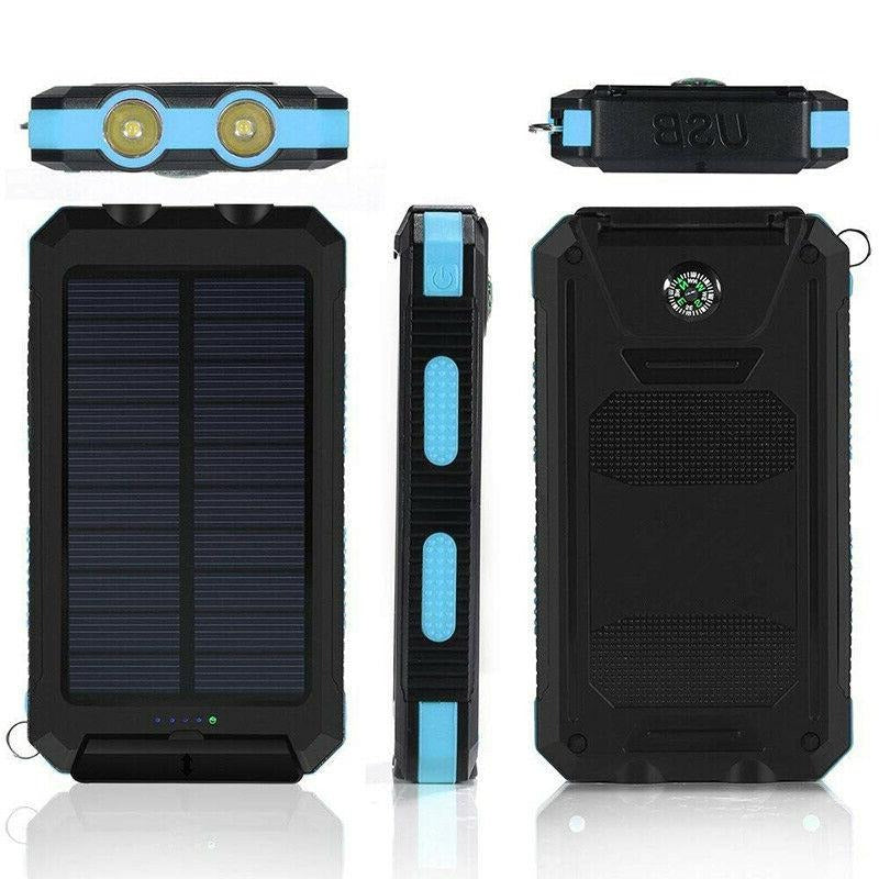 Portable Solar Power Bank with Dual USB Ports & LED Flashlight