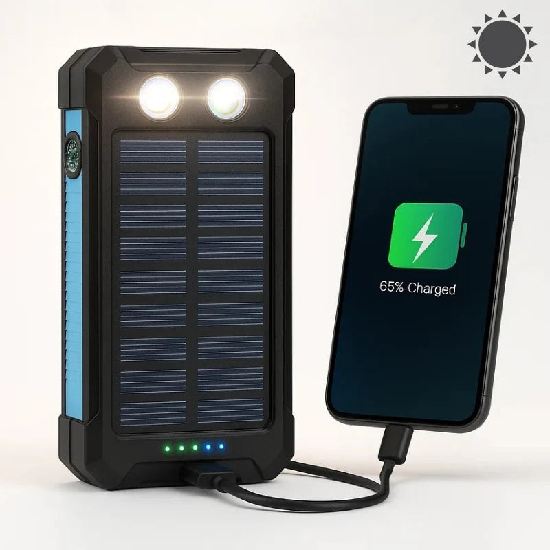 Portable Solar Power Bank with Dual USB Ports & LED Flashlight - alternate angle
