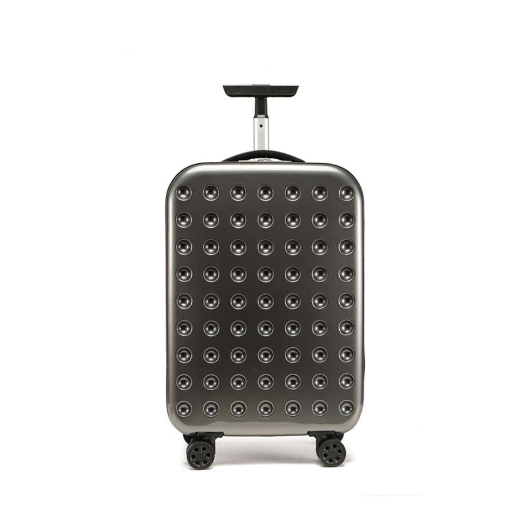 360 degrees Foldable 4-Wheel Checked Travel Suitcase - Large Capacity Luggage - in use