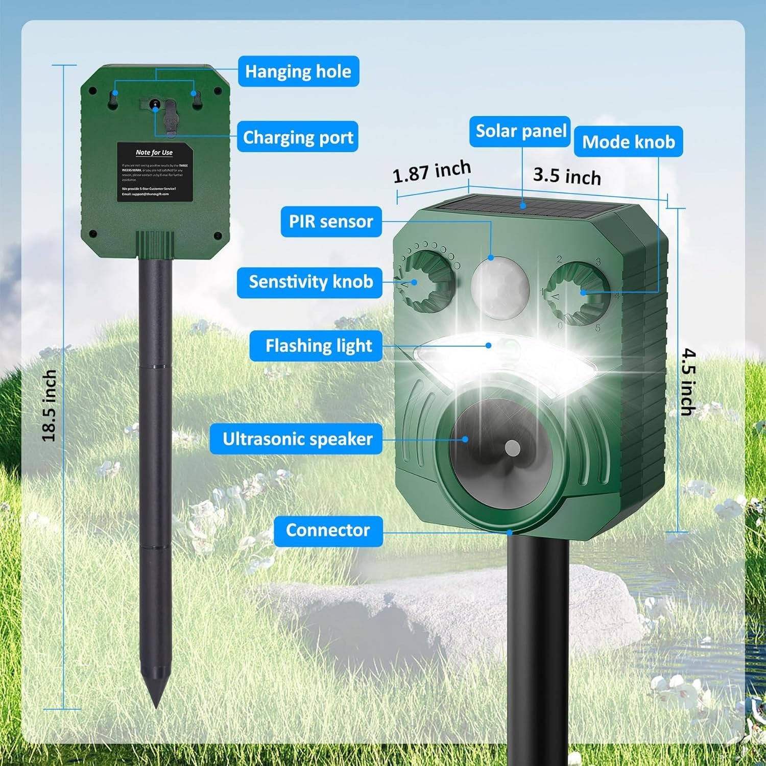 Advanced Ultrasonic Outdoor Cat And Dog Deterrent - detail