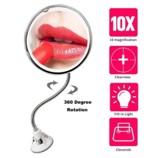 10X Magnifying Flexible Gooseneck LED Makeup Mirror - detail