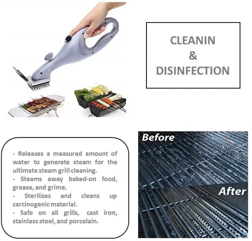 Barbecue Grill Outdoor Steam Cleaning Brush BBQ Cleaner Charcoal Scraper - in use