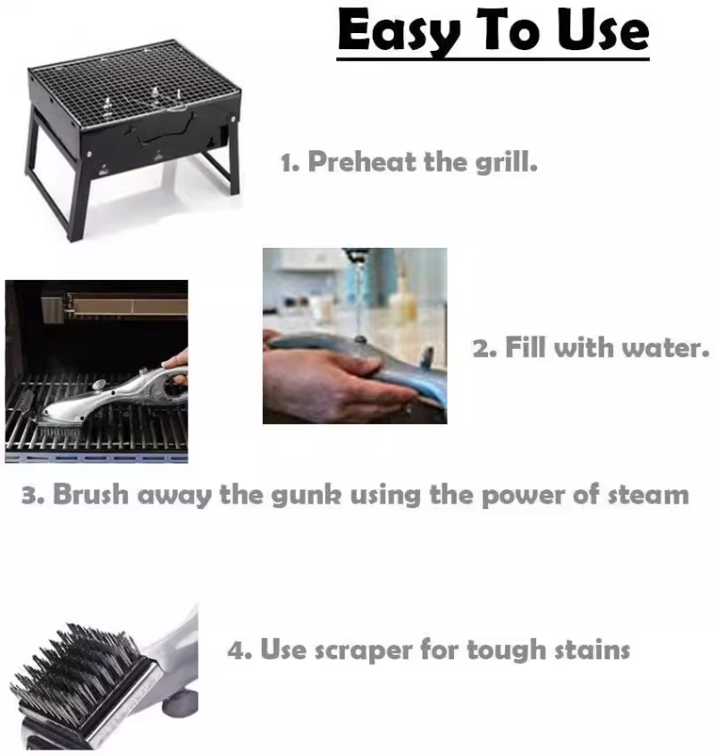 Barbecue Grill Outdoor Steam Cleaning Brush BBQ Cleaner Charcoal Scraper - detail