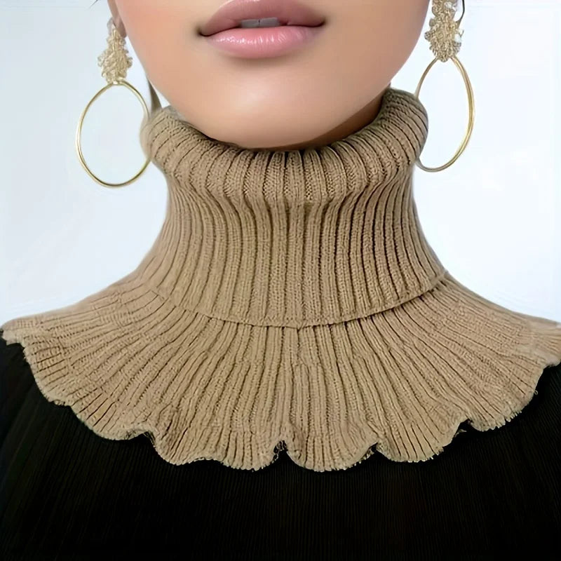 Elegant Knitted Turtleneck Neck Scarf for Women - in use