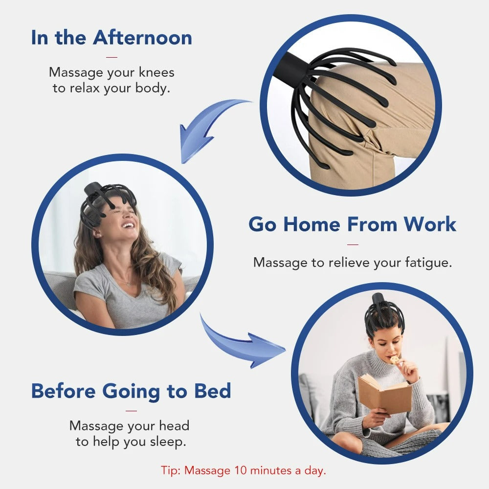 Electric Octopus Head Massager - Relaxing Scalp & Stress Relief Device - alternate angle
