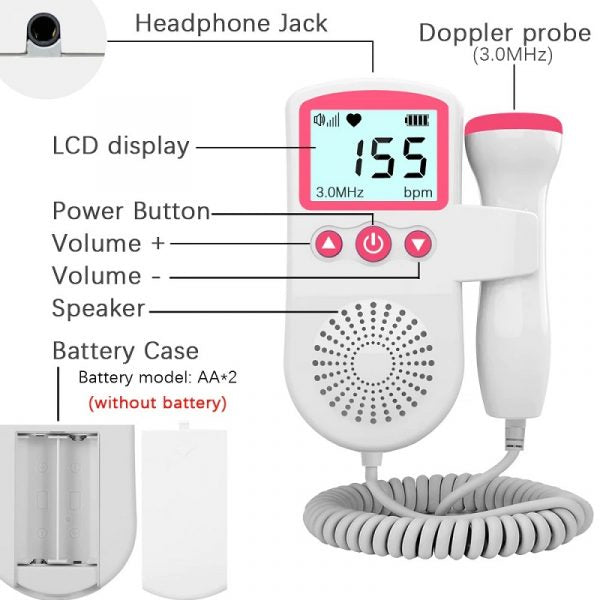Fetal Doppler Heart Rate Monitor Home Pregnancy Baby Fetal