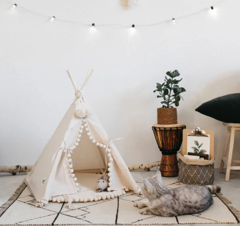 Bohemian Pet TeePee - in use