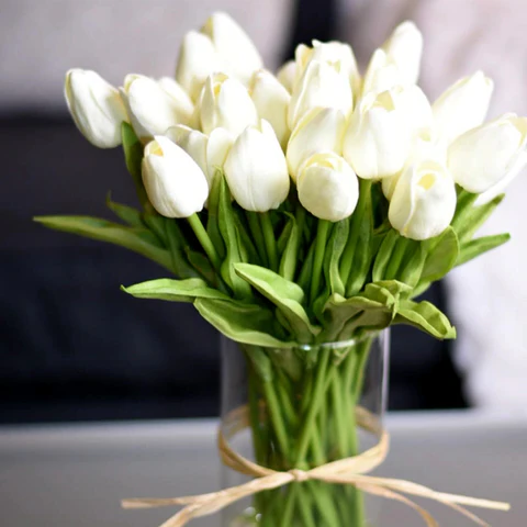 Fleurs de tulipes artificielles réalistes (bouquet de 10 pièces)