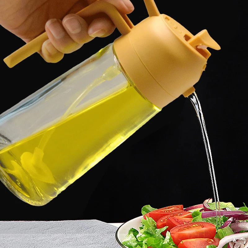 2-in-1 Glass Oil Sprayer & Dispenser Bottle - in use