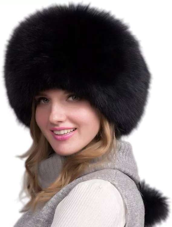 Natural Fox Fur Winter Hat with Earmuffs (Women's)