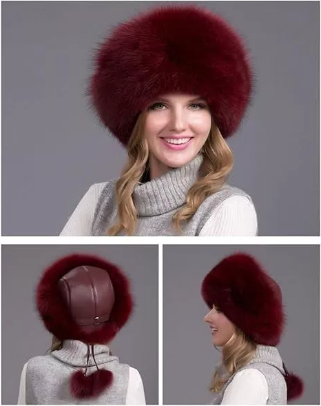 Natural Fox Fur Winter Hat with Earmuffs (Women's) - alternate angle